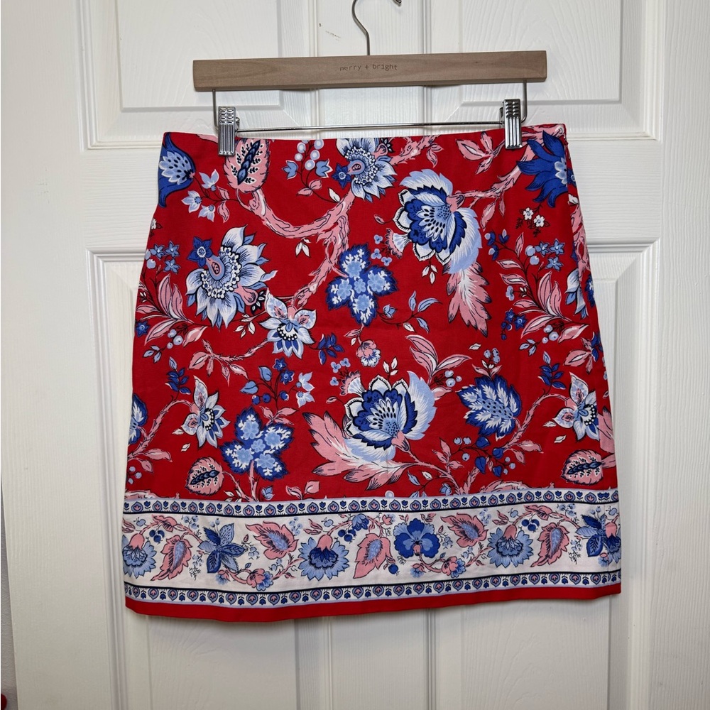 Talbots Red and Blue Floral A-line Skirt